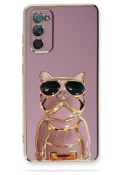 Samsung Galaxy S20 Fe Kılıf Kamera Korumalı Köpek Desenli Standlı Silikon Mor