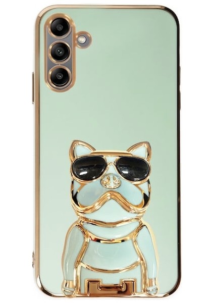 Samsung Galaxy A04S Kılıf Kamera Korumalı Köpek Desenli Standlı Silikon Yeşil