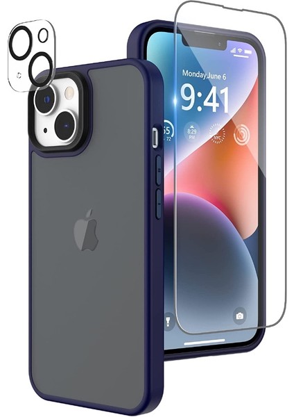 iPhone 15 Plus Kılıf Impact Alpin Mat Buzlu Kapak Lacivert Nano Ekran Koruyucu Kamera Koruyucu