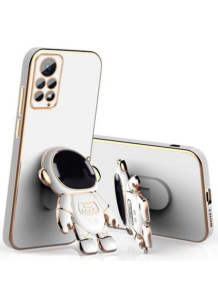 Xiaomi Redmi Note 12 Pro 4g Kılıf Kamera Korumalı Astronot Desenli Standlı Silikon Beyaz