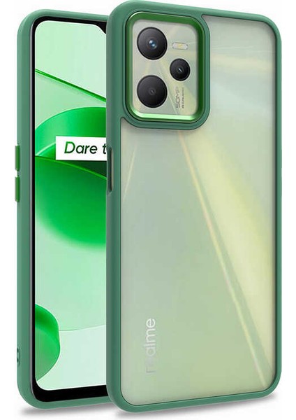 Realme C35 Kılıf Flora Sert Silikon Arkası Cam Şeffaf Yeşil