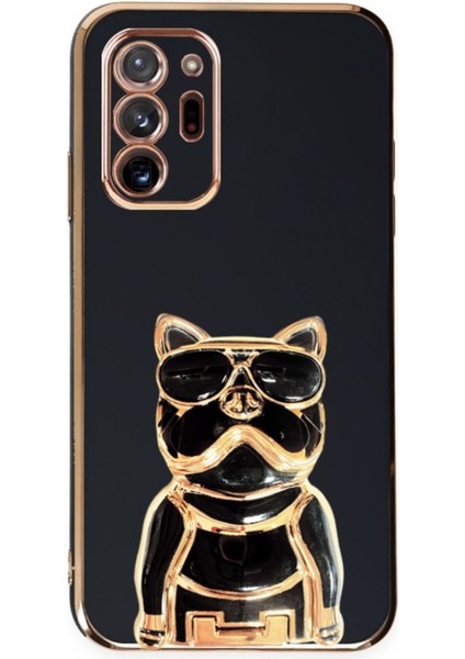 Samsung Galaxy Note 20 Ultra Kılıf Kamera Korumalı Köpek Desenli Standlı Silikon Siyah