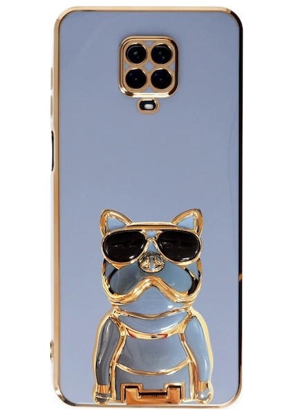 Xiaomi Redmi Note 9 Pro Kılıf Kamera Korumalı Köpek Desenli Standlı Silikon Mavi