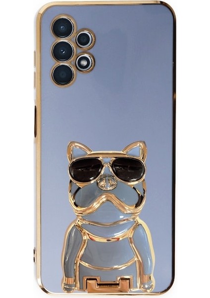 Samsung Galaxy A13 4g Kılıf Kamera Korumalı Köpek Desenli Standlı Silikon Mavi