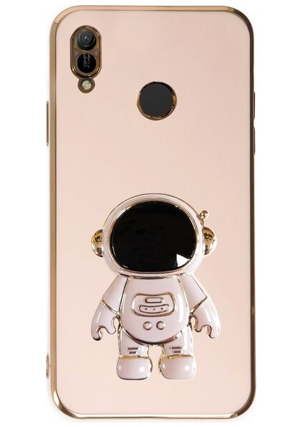 Xiaomi Redmi Note 7 Kılıf Kamera Korumalı Astronot Desenli Standlı Silikon Pembe