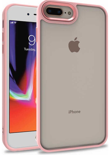 iPhone 8 Plus Kılıf Flora Sert Silikon Arkası Cam Şeffaf Pembe