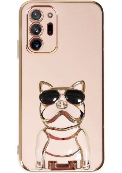 Samsung Galaxy Note 20 Ultra Kılıf Kamera Korumalı Köpek Desenli Standlı Silikon Pembe