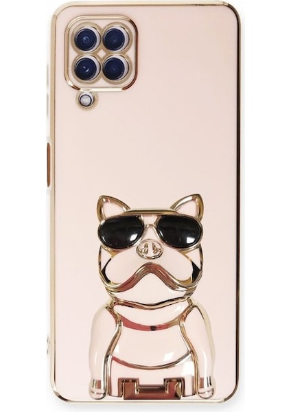 Samsung Galaxy A22 4g Kılıf Kamera Korumalı Köpek Desenli Standlı Silikon Pembe