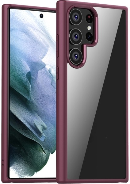 Samsung Galaxy S23 Ultra Kılıf Alphin Impact Silikon Ultra Koruma Transparan Mürdüm