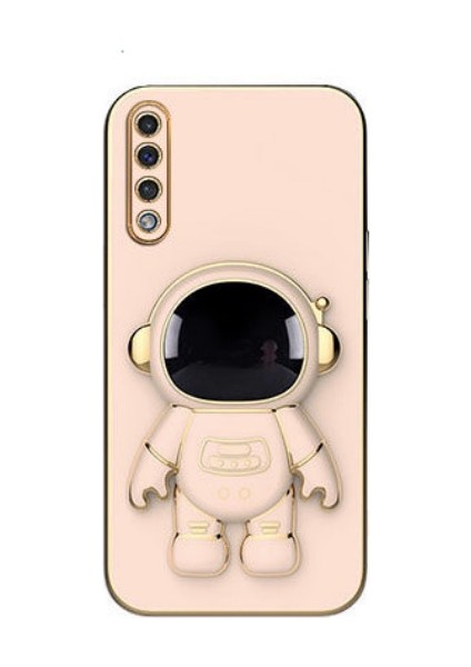 Samsung Galaxy A70 Kılıf Kamera Korumalı Astronot Desenli Standlı Silikon Pembe