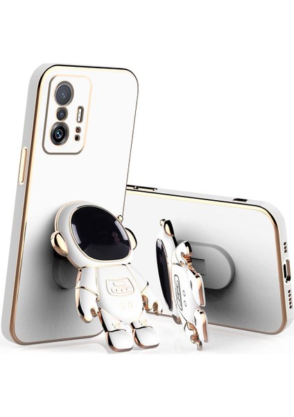 Xiaomi Mi 11T Pro 5g Kılıf Kamera Korumalı Astronot Desenli Standlı Silikon Beyaz