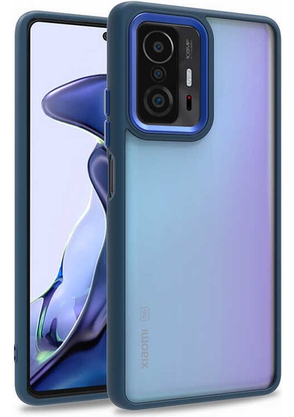 Xiaomi Mi 11T Pro 5g Kılıf Flora Sert Silikon Arkası Cam Şeffaf Lacivert