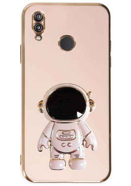 Huawei Y6 2019 Kılıf Kamera Korumalı Astronot Desenli Standlı Silikon Pembe