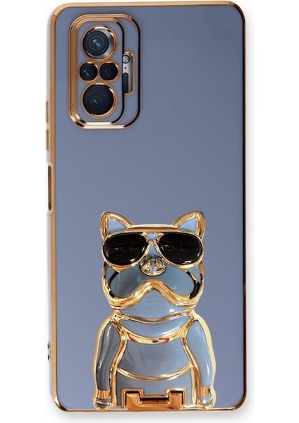 Xiaomi Redmi Note 10 Pro Kılıf Kamera Korumalı Köpek Desenli Standlı Silikon Mavi