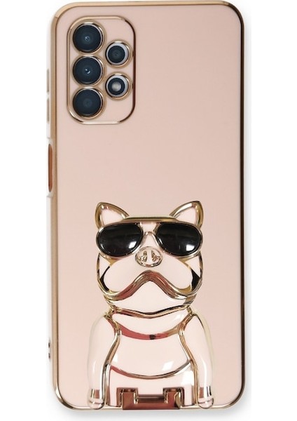 Samsung Galaxy A53 5g Kılıf Kamera Korumalı Köpek Desenli Standlı Silikon Pembe
