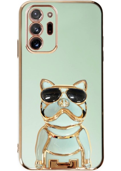 Samsung Galaxy Note 20 Ultra Kılıf Kamera Korumalı Köpek Desenli Standlı Silikon Yeşil