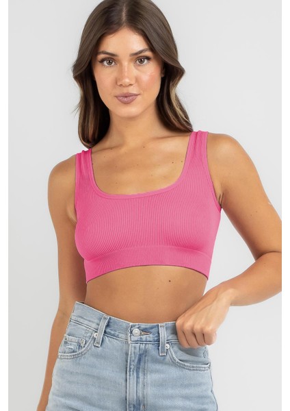 Pembe Askılı Basic Crop Top Bluz MG1757