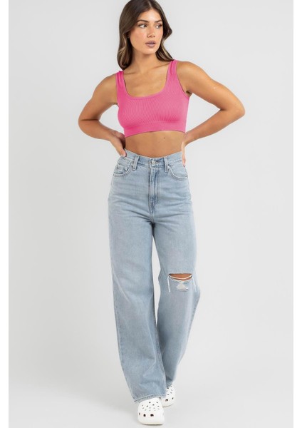 Pembe Askılı Basic Crop Top Bluz MG1757