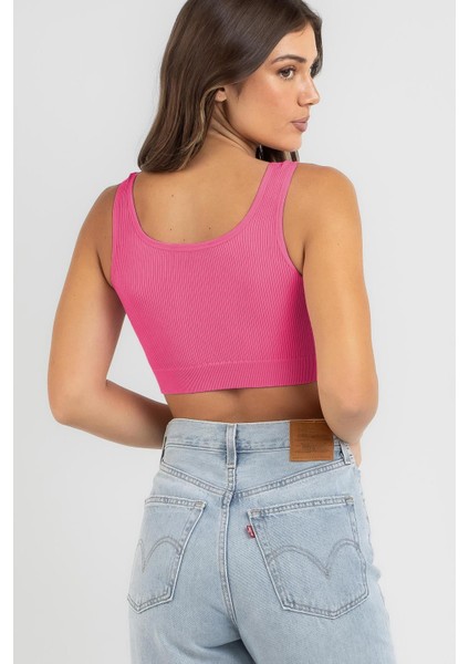 Pembe Askılı Basic Crop Top Bluz MG1757