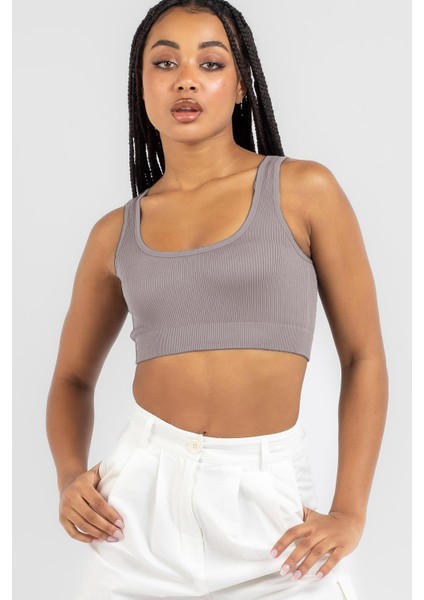 Füme Askılı Basic Crop Top Bluz MG1757