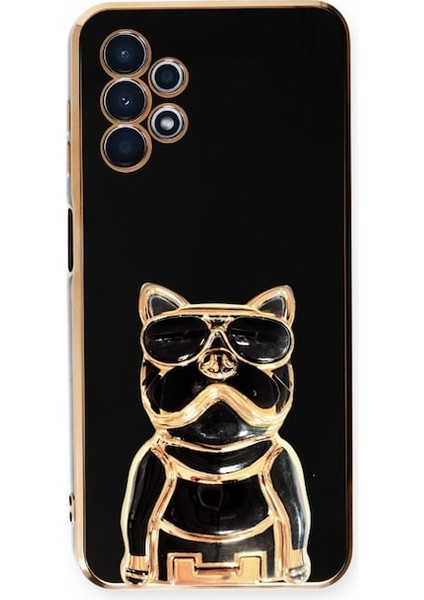 Samsung Galaxy A13 4g Kılıf Kamera Korumalı Köpek Desenli Standlı Silikon Siyah