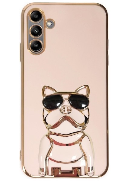 Samsung Galaxy A04S Kılıf Kamera Korumalı Köpek Desenli Standlı Silikon Pembe