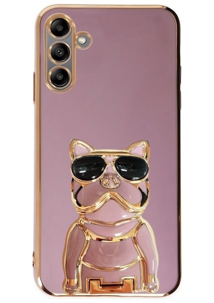 Samsung Galaxy A04S Kılıf Kamera Korumalı Köpek Desenli Standlı Silikon Mor