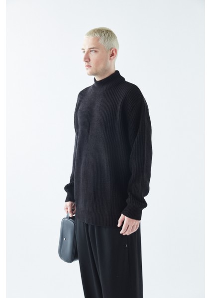 Siyah Basic Oversize Örme Triko Kazak