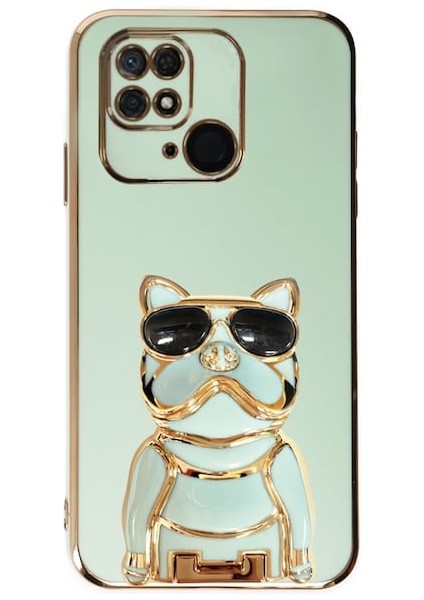 Xiaomi Poco C40 Kılıf Kamera Korumalı Köpek Desenli Standlı Silikon Yeşil