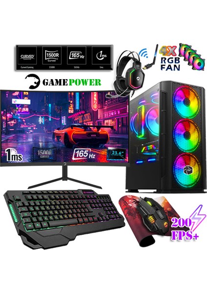 GPR12 Ryzen 5 3600 16GB 256GB Ssd+1tb HDD GTX1050TI 23.6" 165Hz Oyuncu Masaüstü Bilgisayar