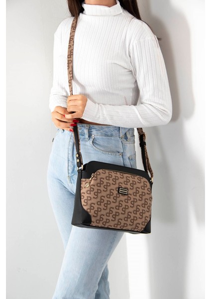 Silver Polo Kadın Çapraz Çanta Koyu Bej - Siyah NV364