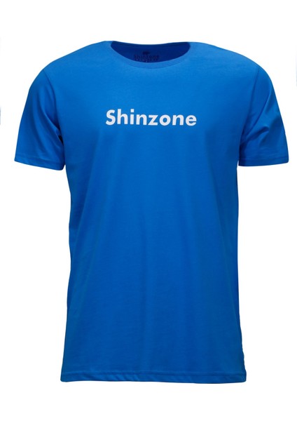 Erkek Bisiklet Yaka Standart Fit Shinzone Göğüs Baskılı Koyu Mavi T-Shirt