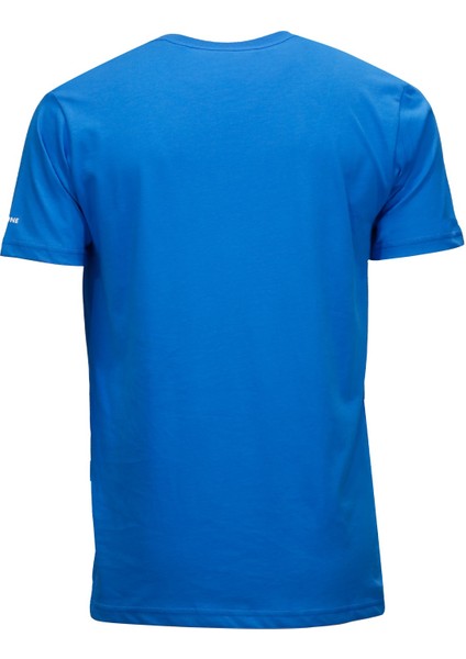 Erkek Bisiklet Yaka Standart Fit Shinzone Göğüs Baskılı Koyu Mavi T-Shirt