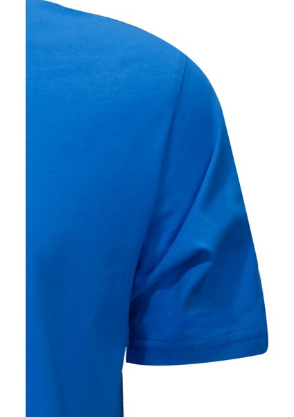 Erkek Bisiklet Yaka Standart Fit Shinzone Göğüs Baskılı Koyu Mavi T-Shirt