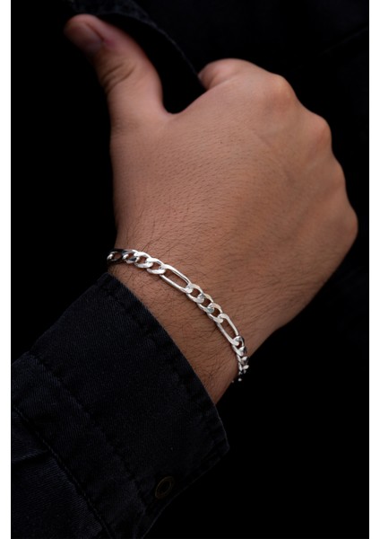 Erkek 7 mm Kalınlık 925 Ayar Gümüş Figaro Model Erkek Bileklik