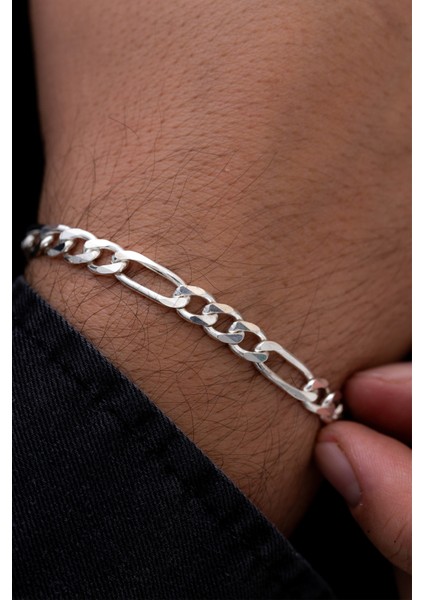 Erkek 7 mm Kalınlık 925 Ayar Gümüş Figaro Model Erkek Bileklik fiyatları