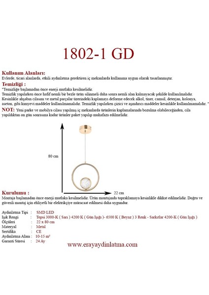 1802-1 Gold Kristalli LED Avize