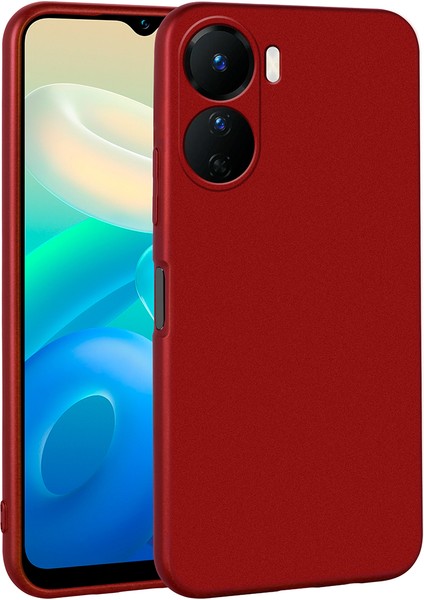 Vivo Y16 Kılıf Kamera Korumalı Premier Mat Silikon Kırmızı