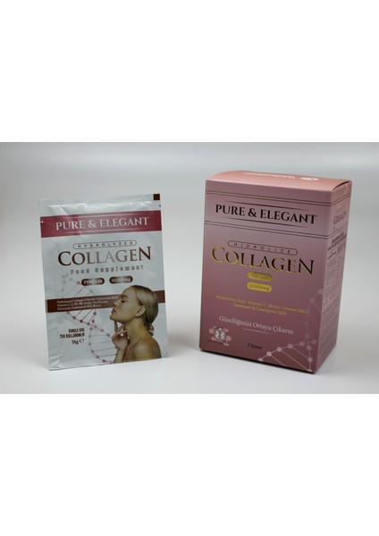 Pure & Elegant Hyaluronik Asit, C Vitamini, Biotin, B6 Vitamini, Selenyum ve Q10 İçeren Kolajen 7 Saşe
