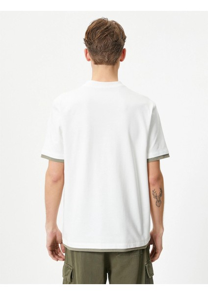 4SAM10271HK 010 Ekru Erkek Pamuk Jersey Kısa Kollu Basıc T-Shirt