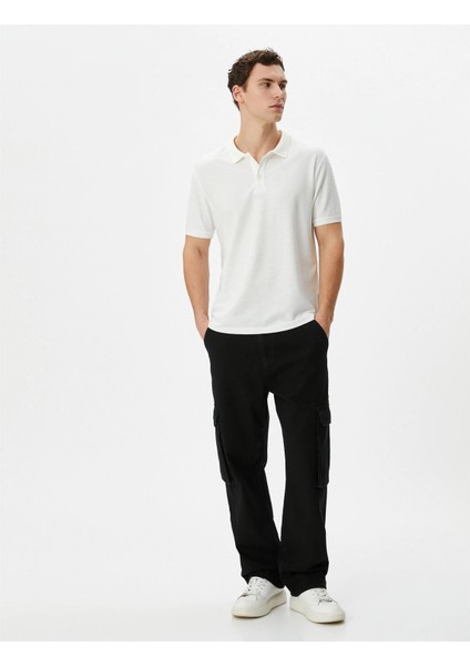 4SAM10005MK 010 Ekru Erkek Pamuk Jersey Basıc Kısa Kollu Polo T-Shirt