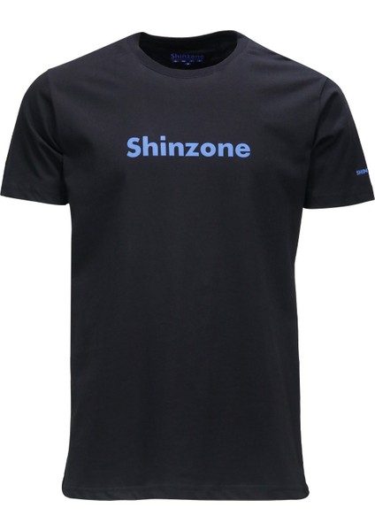 Erkek Bisiklet Yaka Standart Fit Shinzone Göğüs Baskılı Siyah T-Shirt