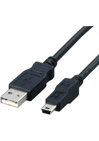 USB 2.0 Bağlantı Kablosu, USB A Erkek - USB Mini B (5 Pin) Erkek, 1.80 Metre, Awg 28, USB 2.0 Uyumlu, Ul, Siyah Renk