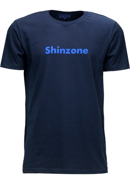 Erkek Bisiklet Yaka Standart Fit Shinzone Göğüs Baskılı Lacivert T-Shirt