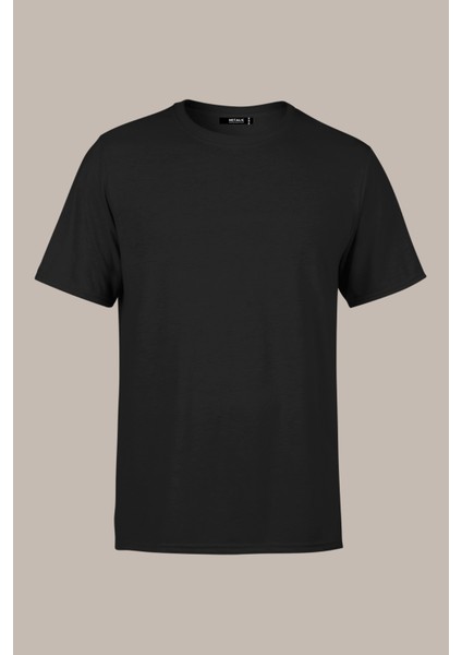 Erkek Siyah T- Shirt Regular Fit Rahat Kesim Bisiklet Yaka Basic Tişört