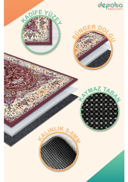 Jesse Vintage Kadife Yıkanabilir Kaymaz Pamuk Tabanlı Salon Halısı indirimleri