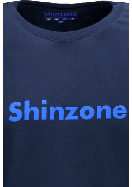 Erkek Bisiklet Yaka Standart Fit Shinzone Göğüs Baskılı Lacivert T-Shirt