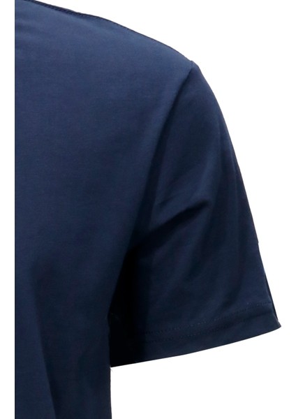 Erkek Bisiklet Yaka Standart Fit Shinzone Göğüs Baskılı Lacivert T-Shirt