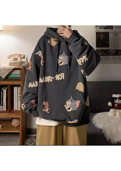 Büyük Beden Tom Vejerry Baskılı Oversize Erkek Sweatshırt