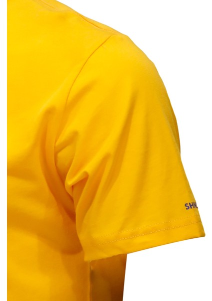 Erkek Bisiklet Yaka Standart Fit Göğüs Baskılı Sarı T-Shirt modelleri